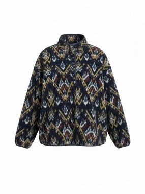 Wonderly Studio Aztec Sherpa Fleece Snap Pullover Jacket Size 2X Plus Blue Cozy